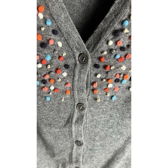 Anthropologie Moth Pom Pom Confetti Grey Cardigan Cotton Cashmere Blend Small - Picture 5 of 11